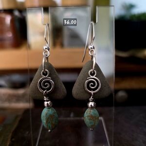 Hand Crafted By Me, Silver and Light Stone Turquoise Dangle Earrings